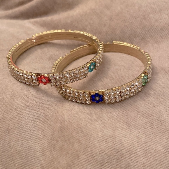 Indian wedding Set Coloured CZ Stones Bangle Set - 6cm inner diameter - Picture 2 of 2